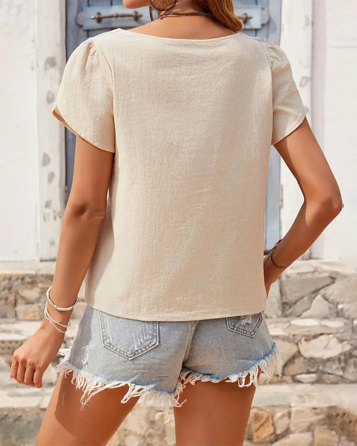 Asymmetrical Collar Short Sleeve Blouse in Street Style