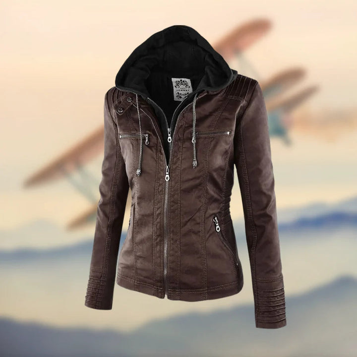 Chic and Multifunctional Hooded Leather Jacket