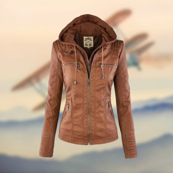 Chic and Multifunctional Hooded Leather Jacket