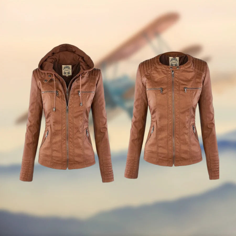 Chic and Multifunctional Hooded Leather Jacket