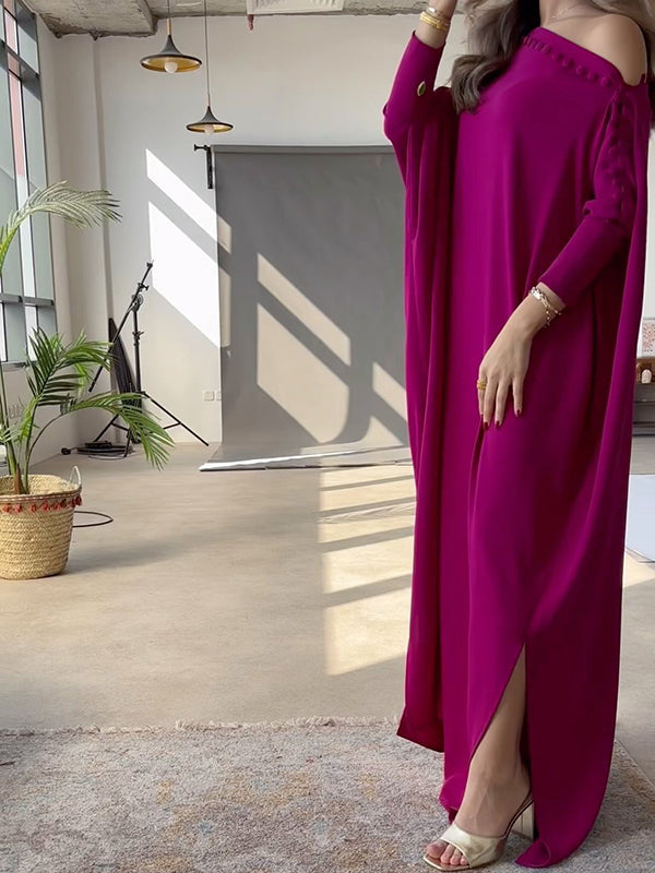 Solid Color Maxi Dresses with Loose Fit and Button Detail