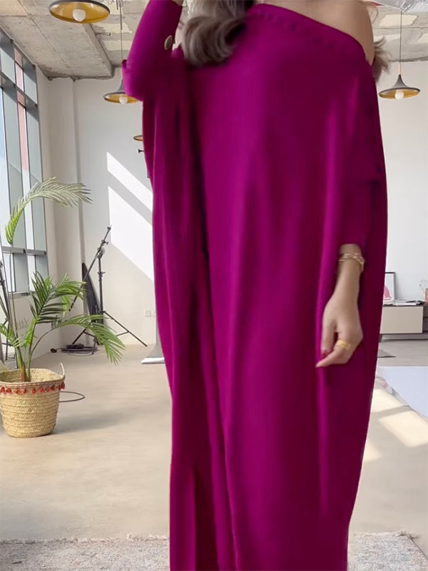 Solid Color Maxi Dresses with Loose Fit and Button Detail