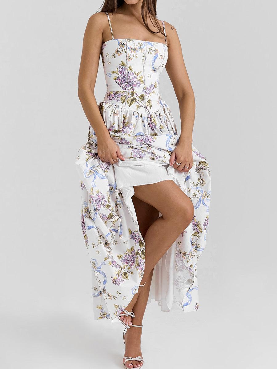 Patterned Fitted Midi Camisole Dress