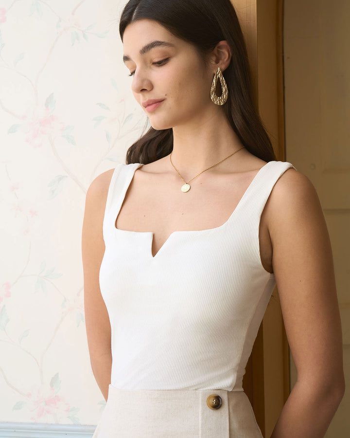 Weißes geripptes Damen-Stricktanktop