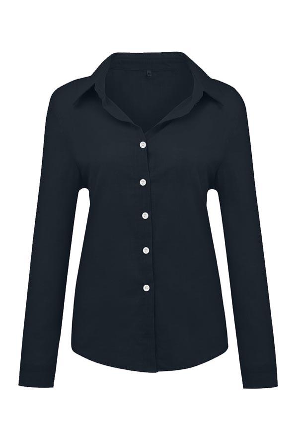 Relaxed Solid Button-Up Collar Blouse
