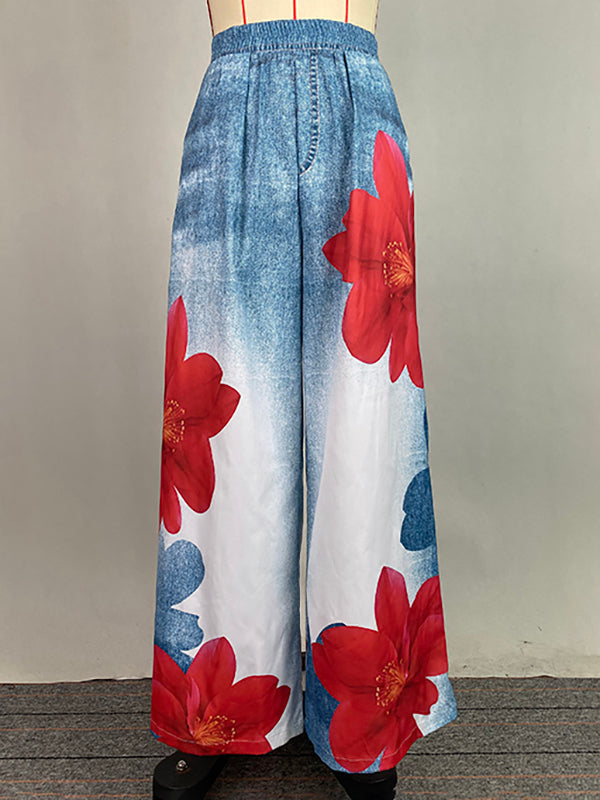 Flowy Wide-Leg Floral Print Jeans