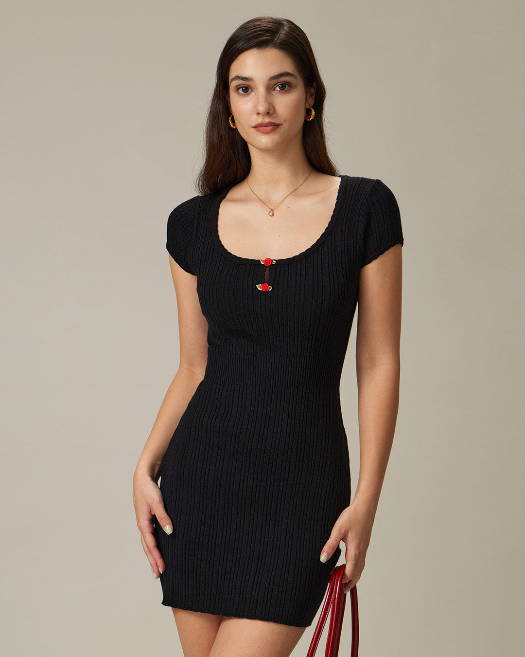 Schwarzes Ripp-Minikleid mit Rundhalsausschnitt