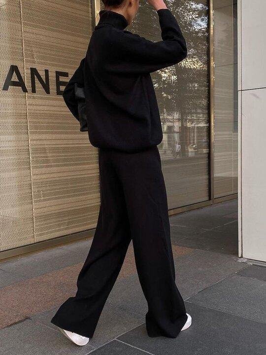 סט טרקלין סרוג בצבע אחיד בגזרה נינוחה