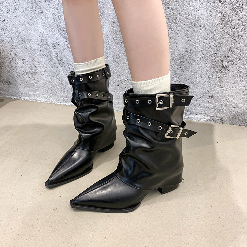Retro Martin Boots with Pointed Toe and Chunky Heel