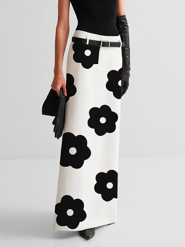 Floral Print Split-Back Skirt