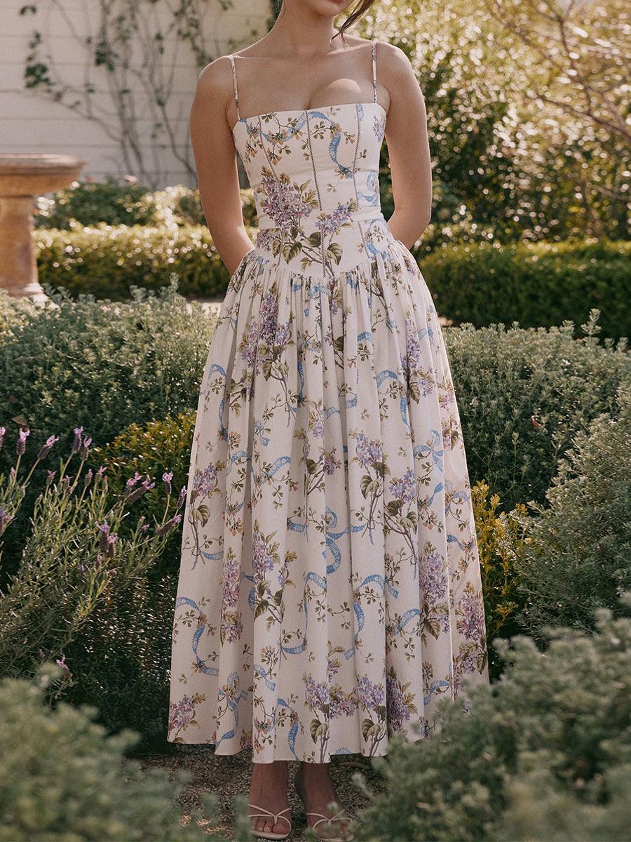 Patterned Fitted Midi Camisole Dress