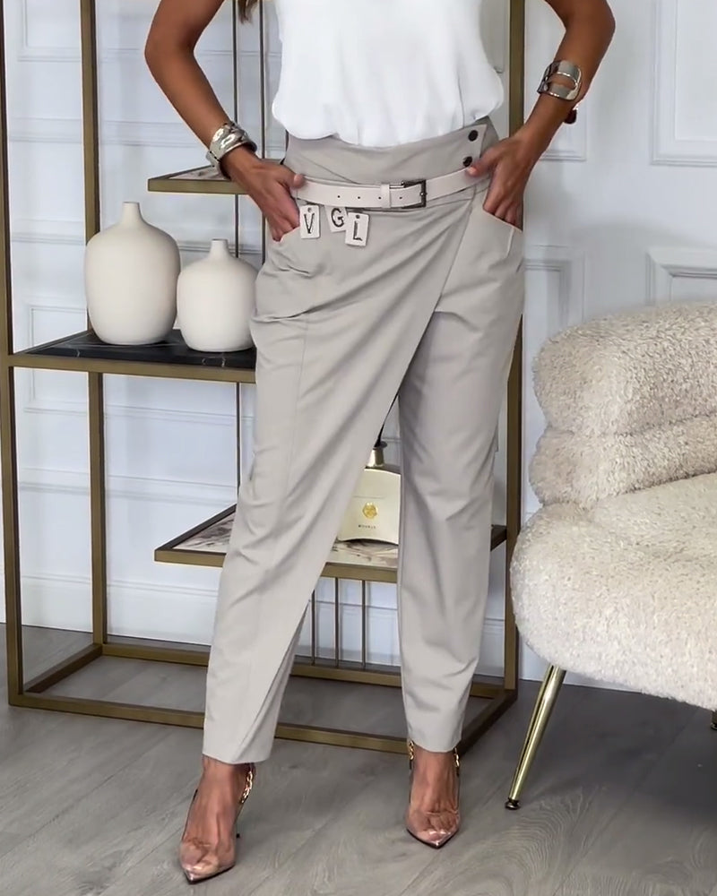 Trendy Solid Color Pants with Unique Patchwork and Pockets