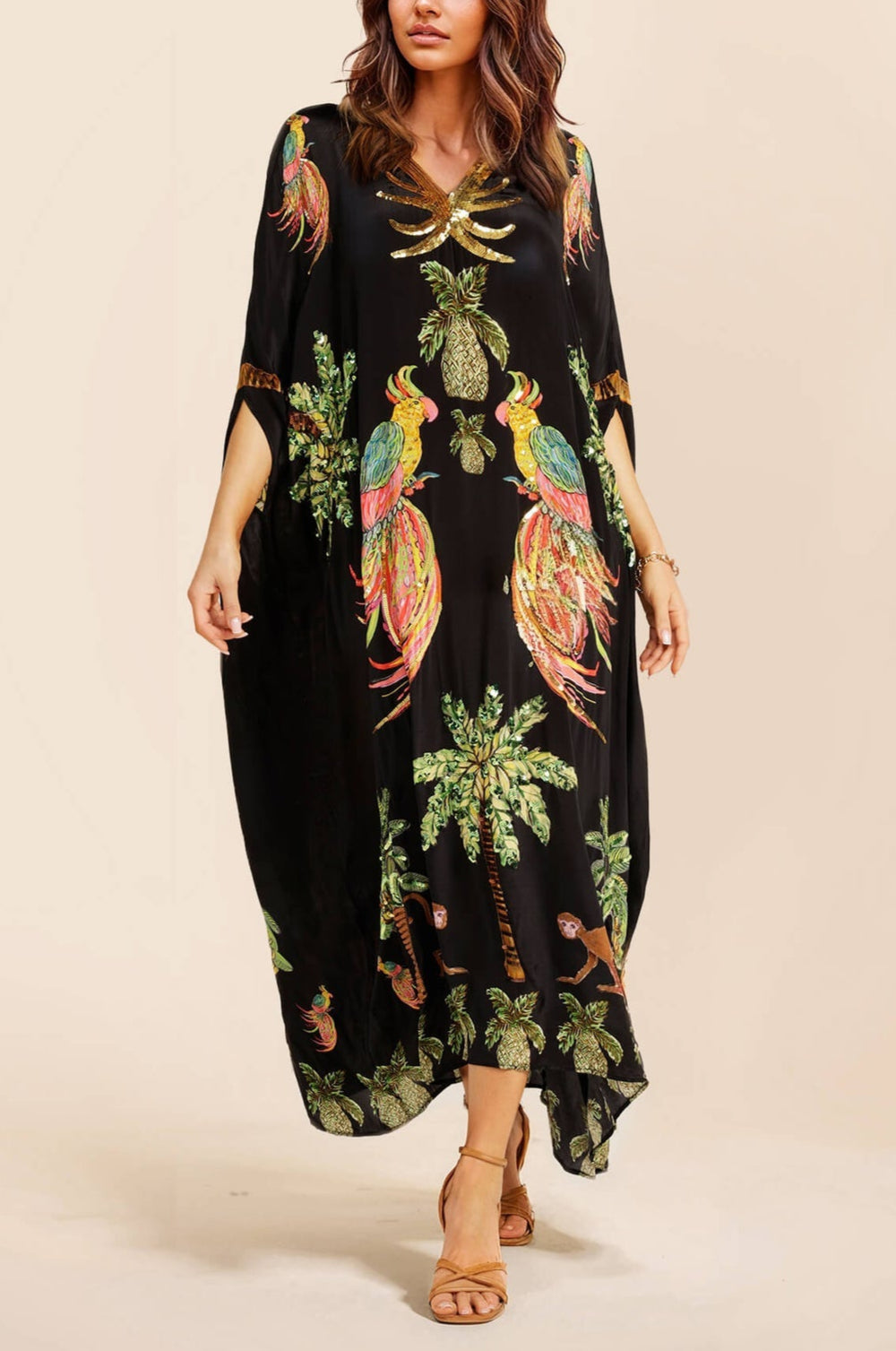 Distinctive Drop Shoulder Coconut Tree Print Dress