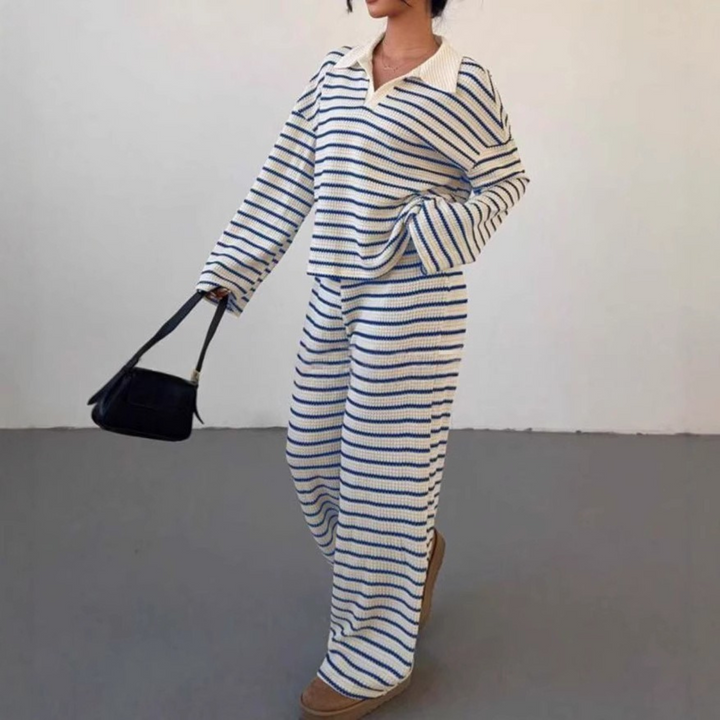 INCI™ - Striped V-Neck Long Sleeve Top & Pants Set