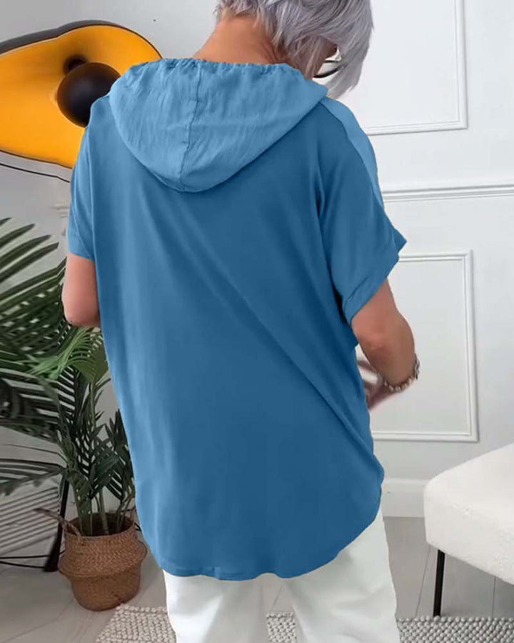 חולצת קפוצ'ון עם שרוולים קצרים והדפס פרחוני