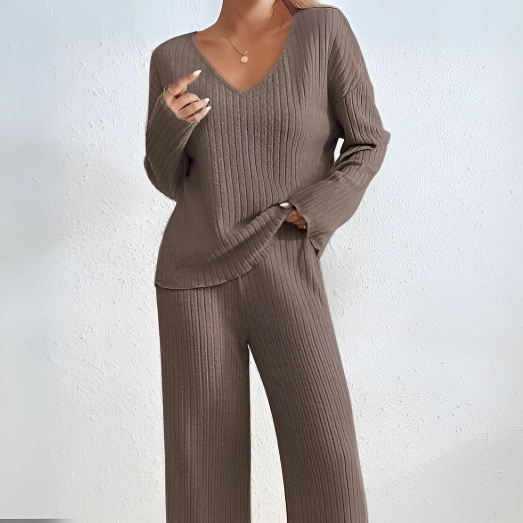 MADEL™ - Cozy Long Sleeve Drop Shoulder Top and Pants Set
