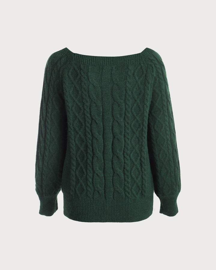 Green Romance – Rundhals-Pullover mit Zopfmuster