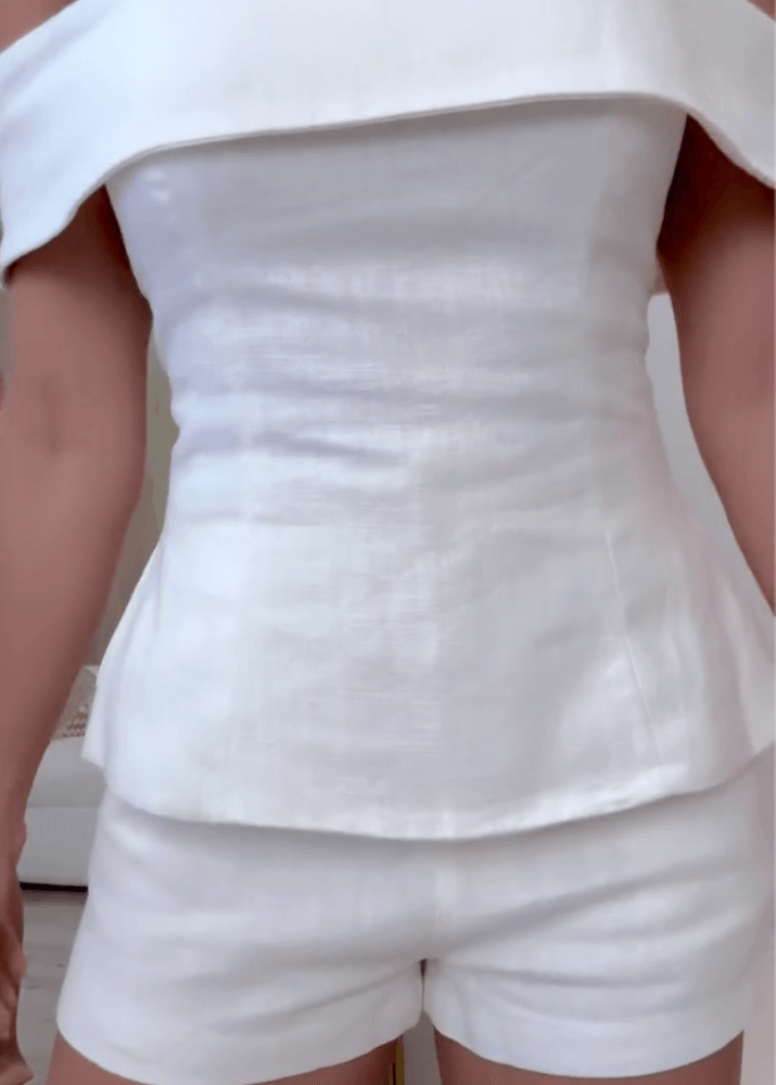 White Cotton-Linen Two-Piece Ensemble