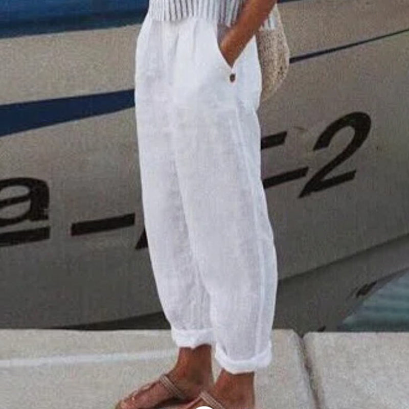 Solid Color Casual Cotton-Linen Blend Pants