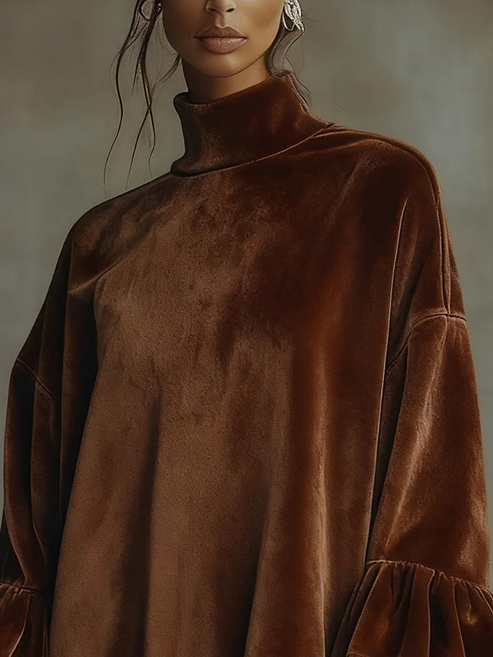 Mini Dress with Flounce Sleeves and Velvet Leopard Cuffs