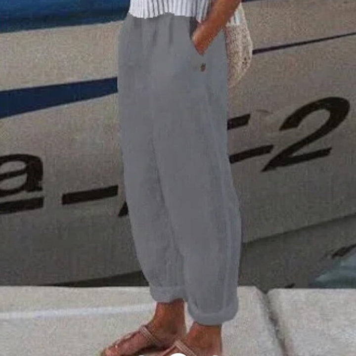 Solid Color Casual Cotton-Linen Blend Pants
