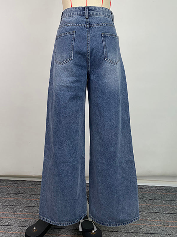 High-Waisted Loose-Fit Jeans with Buttoned Pockets