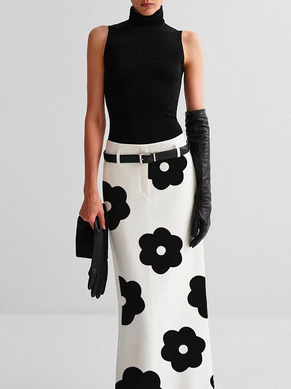 Floral Print Split-Back Skirt