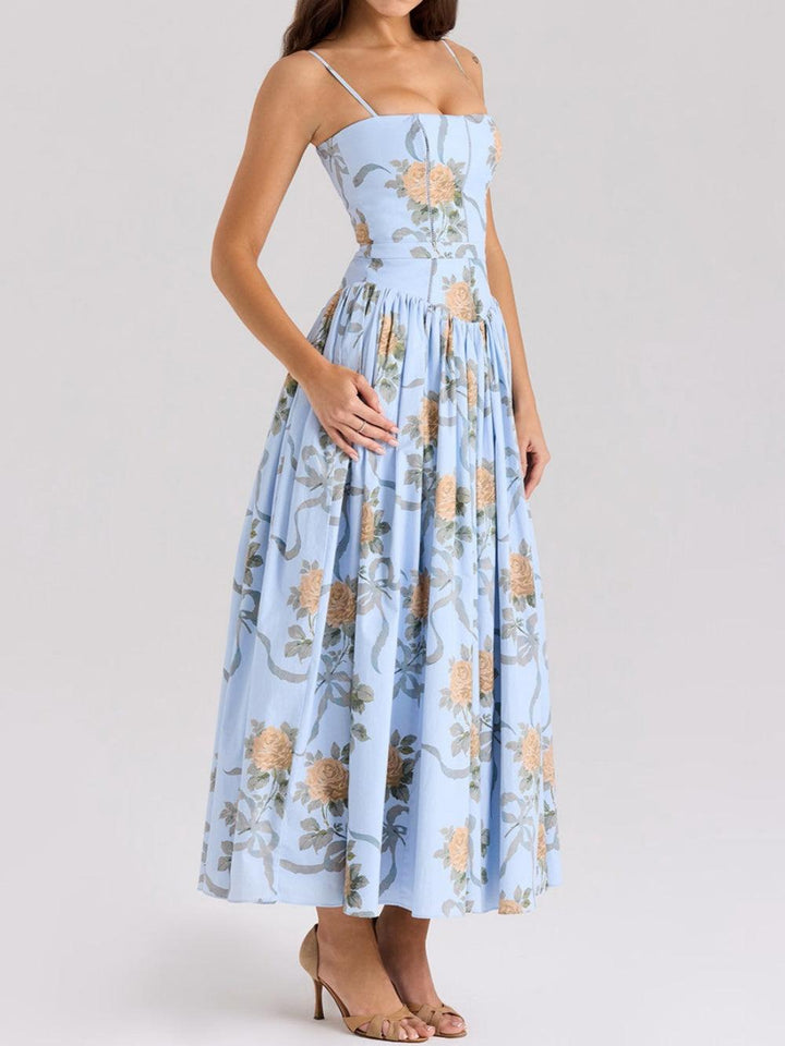 Patterned Fitted Midi Camisole Dress
