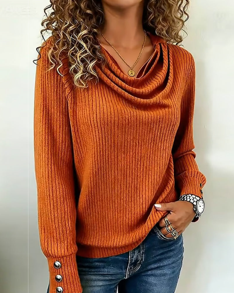 Draped Neck Solid Color Tee