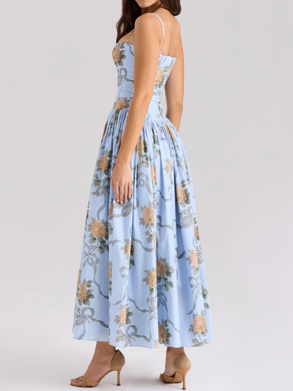Patterned Fitted Midi Camisole Dress