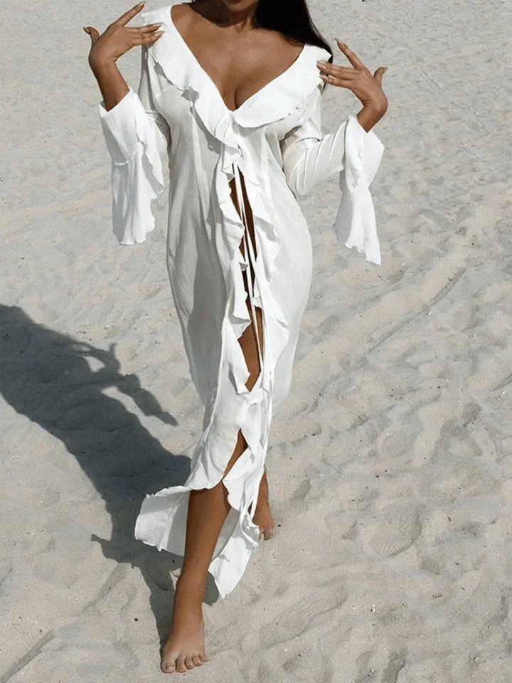 Celeste Lightweight Ruffled Beach Cover-Up