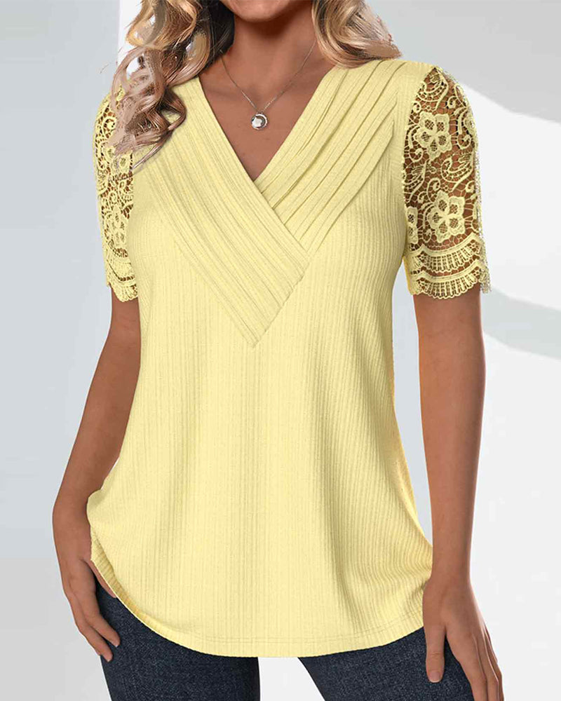 Lace Patchwork Short-Sleeve Blouse