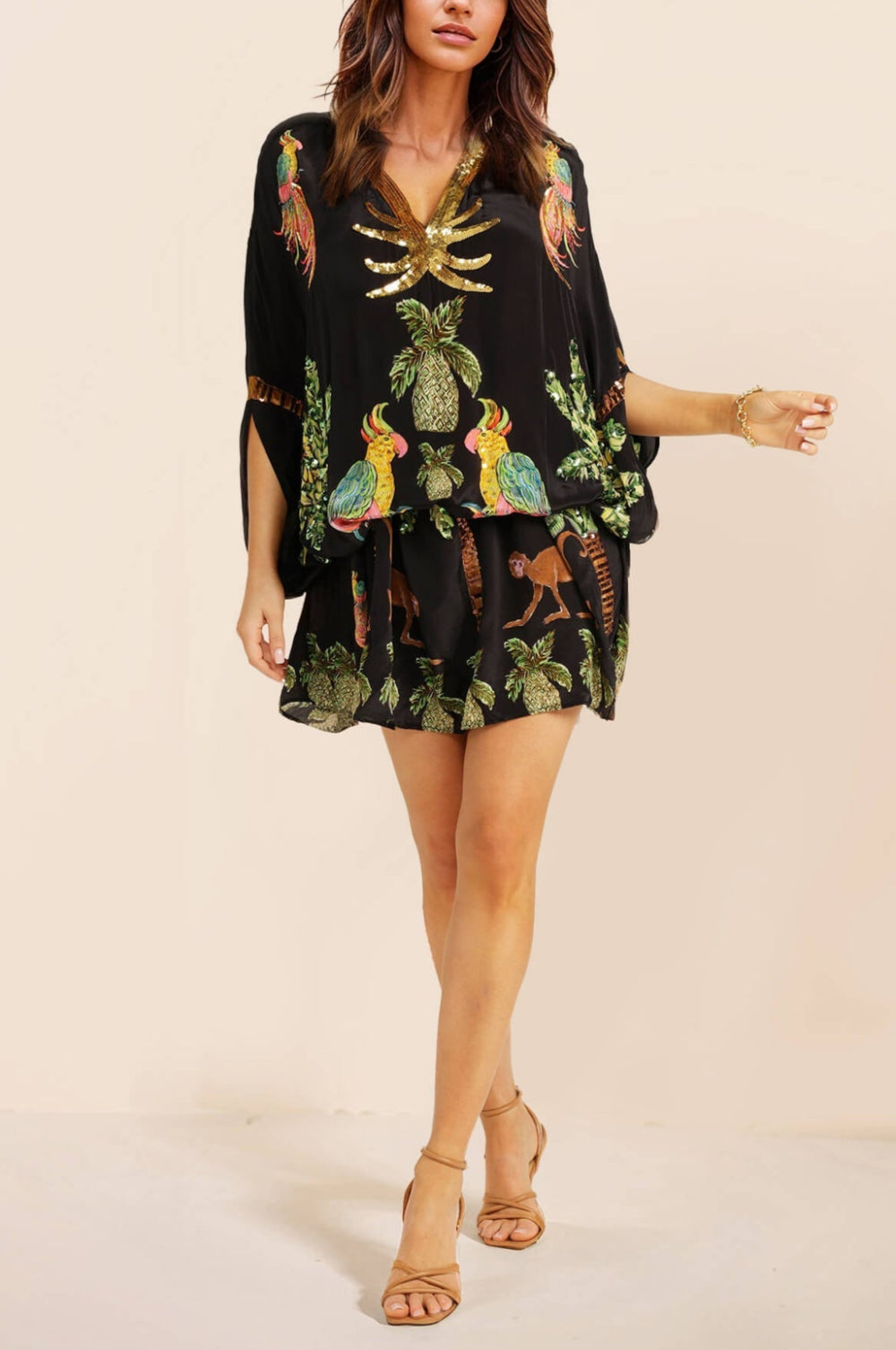 Distinctive Drop Shoulder Coconut Tree Print Dress