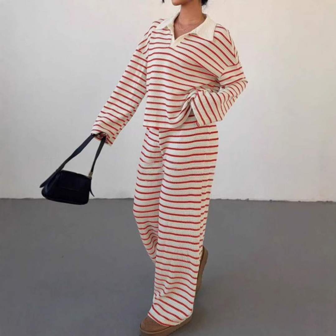 INCI™ - Striped V-Neck Long Sleeve Top & Pants Set