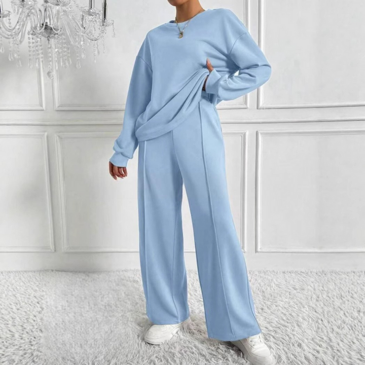 AMBRA™ - Relaxed Long Sleeve Sweatshirt with High-Waisted Pants Ensemble
