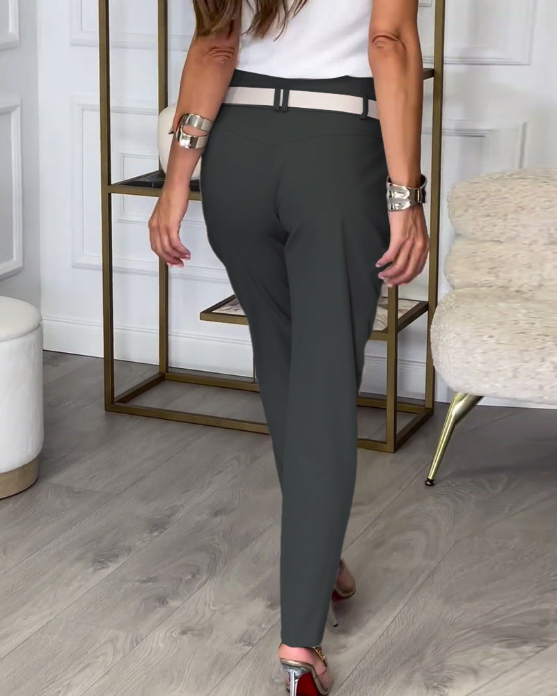 Trendy Solid Color Pants with Unique Patchwork and Pockets