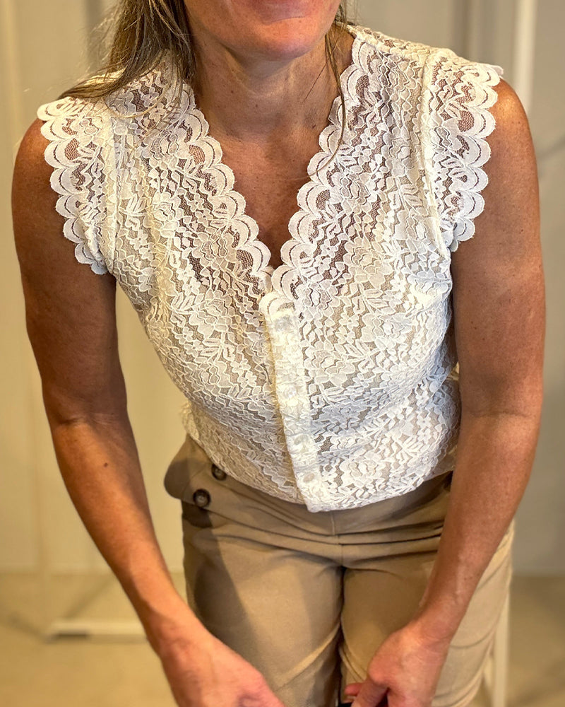 V-Neck Sleeveless Lace Tank Top – Elegant Design