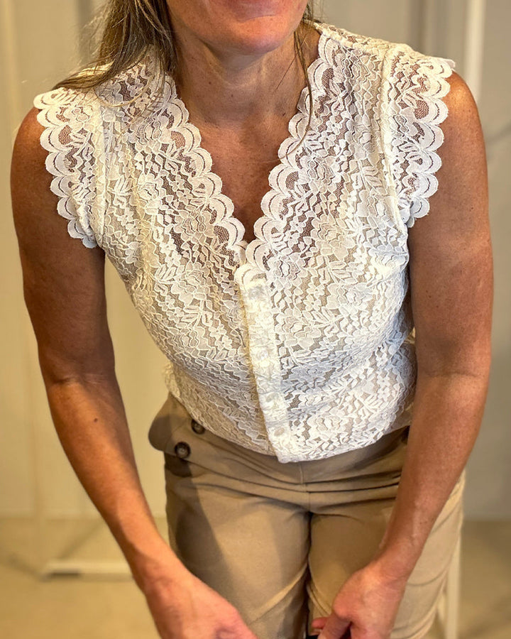 V-Neck Sleeveless Lace Tank Top – Elegant Design