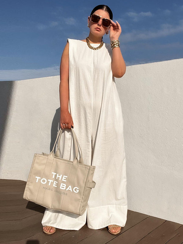 Sleeveless Wide-Leg Jumpsuit with Shoulder Pads in Solid Colors