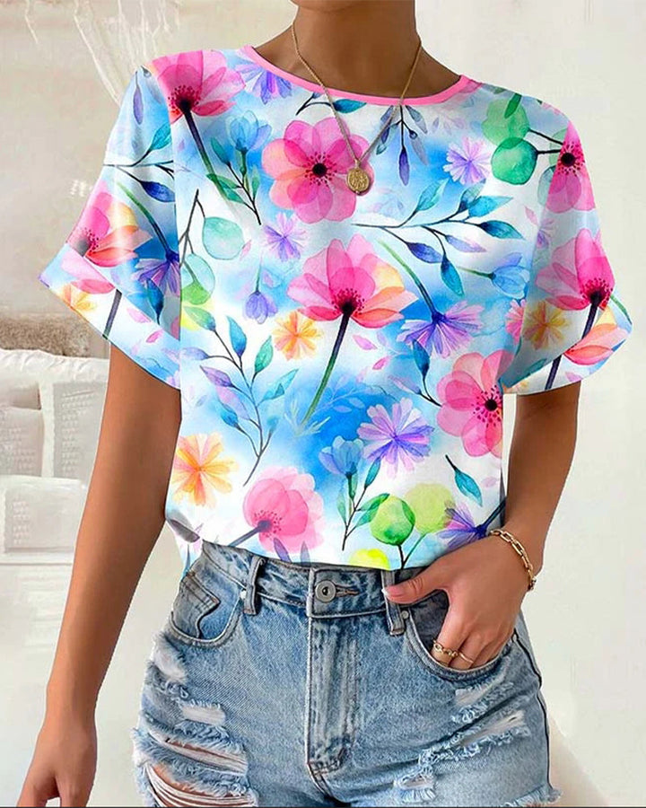 Short Sleeve Round Neck Printed Blouse