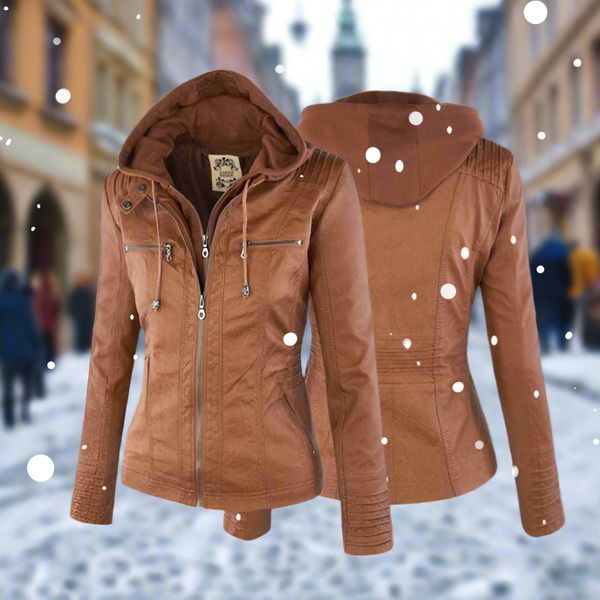Chic and Multifunctional Hooded Leather Jacket