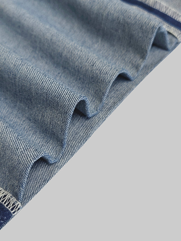 High-Waisted Wide-Leg Jeans with Contrast Color and Pockets
