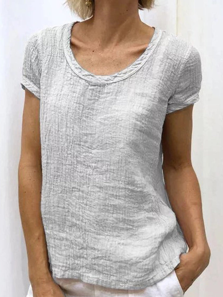 Vintage Round Neck Cotton-Linen Casual Shirt
