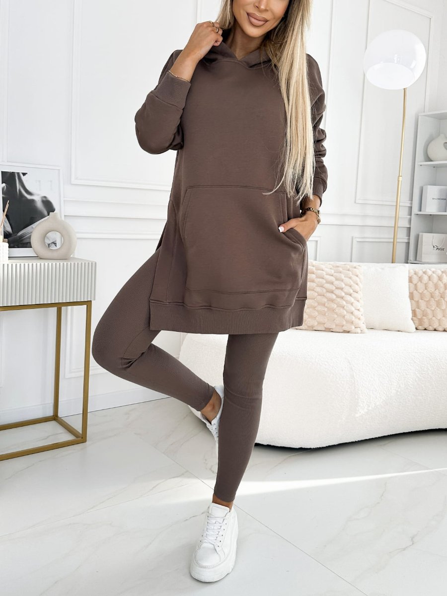 Chic Solid Color Hoodie and Lined Leggings Set