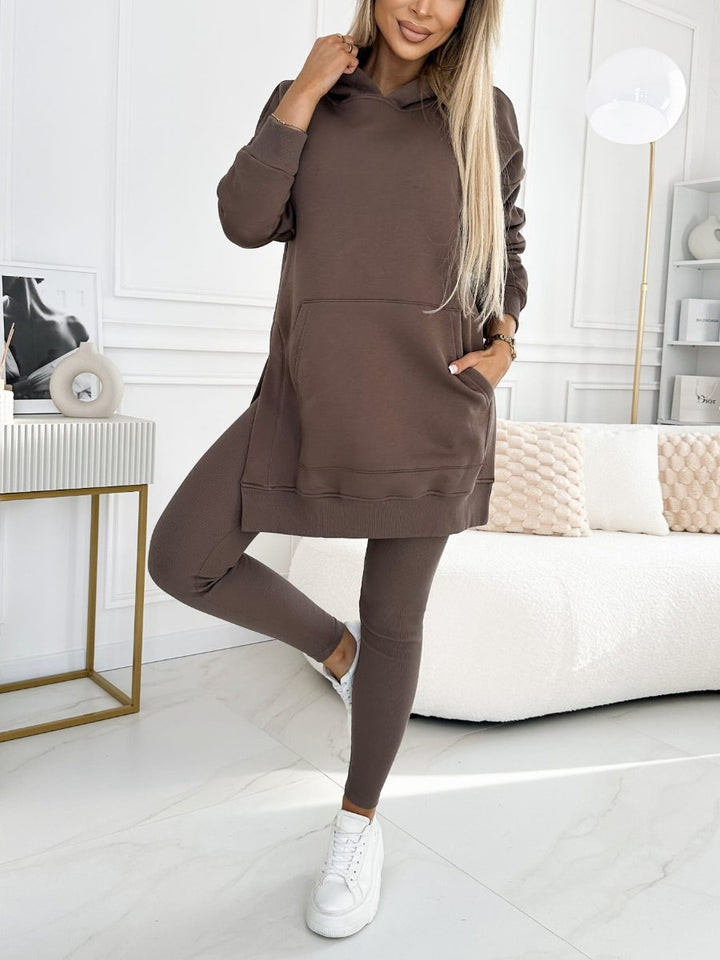 Chic Solid Color Hoodie and Lined Leggings Set