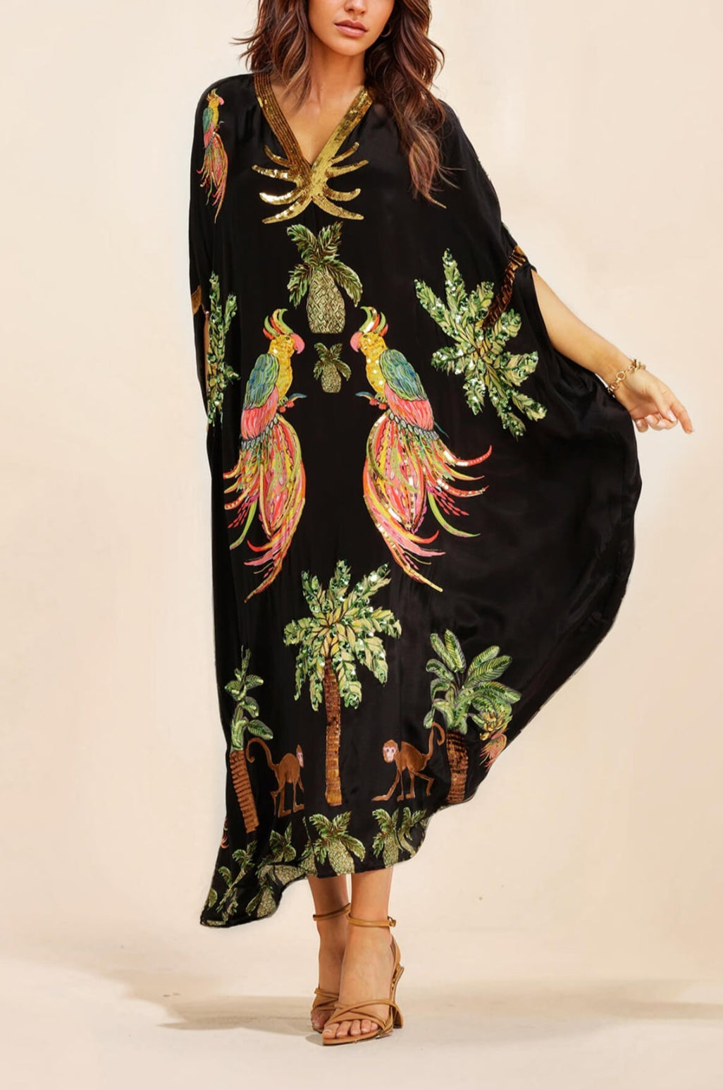 Distinctive Drop Shoulder Coconut Tree Print Dress
