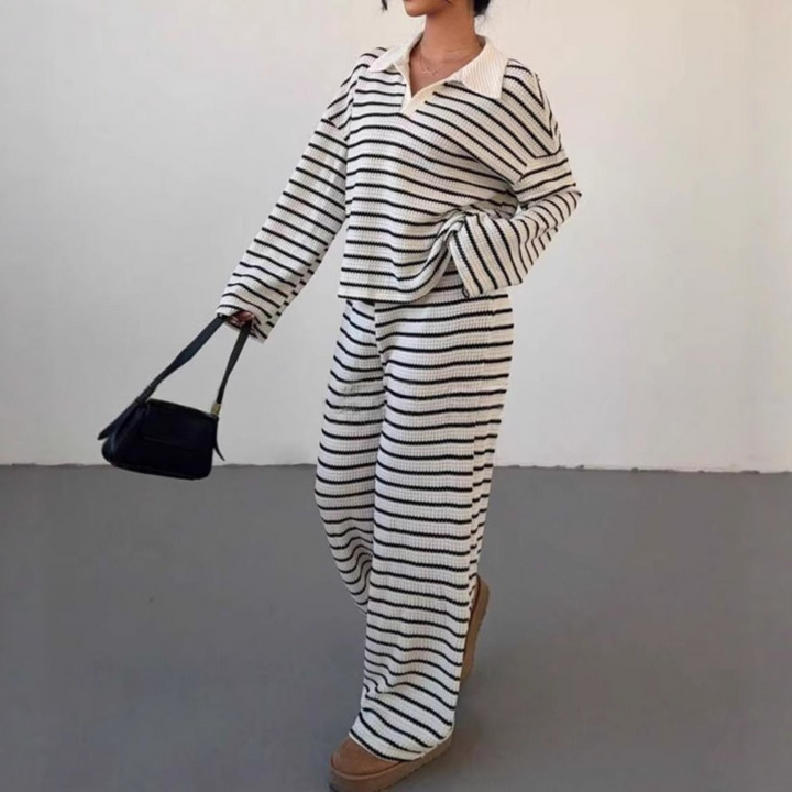 INCI™ - Striped V-Neck Long Sleeve Top & Pants Set