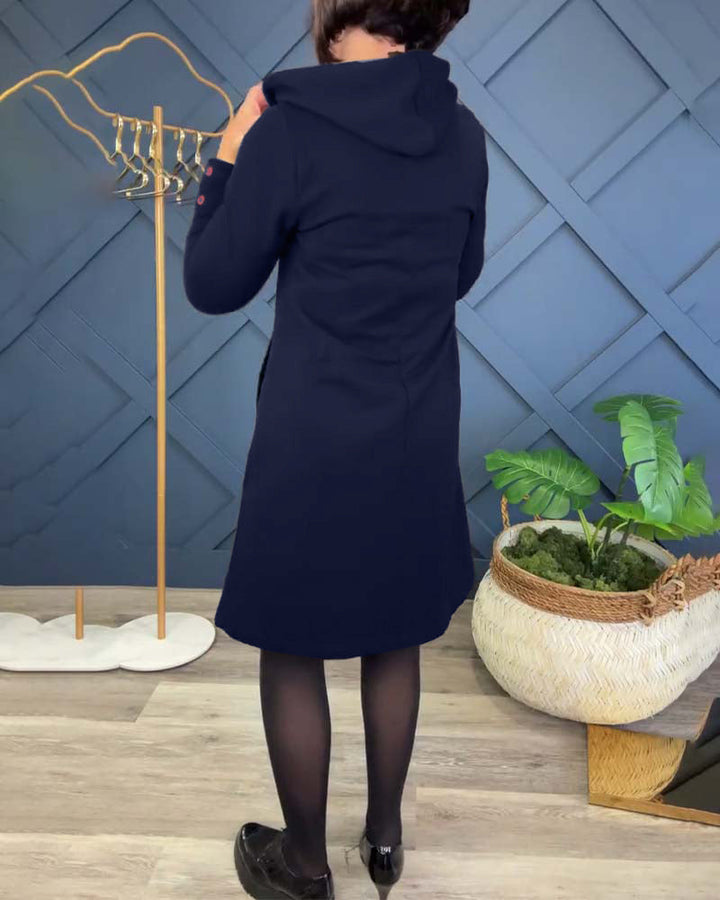 שמלה קז'ואלית עם קפוצ'ון, הדפס עיגול ורוכסן