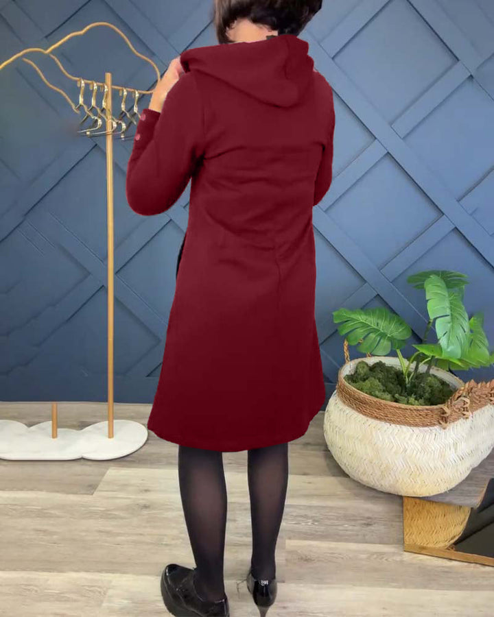 שמלה קז'ואלית עם קפוצ'ון, הדפס עיגול ורוכסן