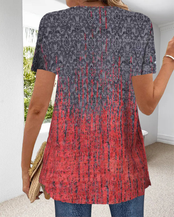 Irregular Short Sleeve Blouse with Faux Two-Piece Design